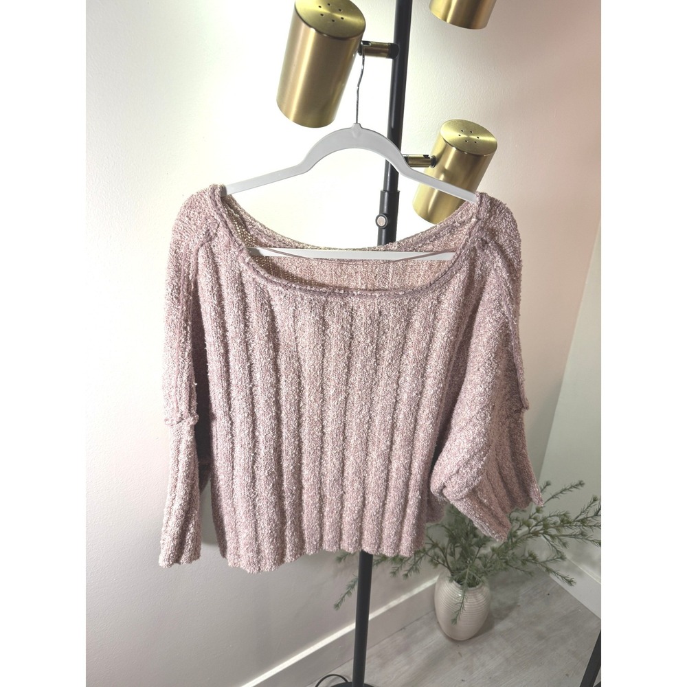 Free People xs super cozy short sleeve rib midweight peach marled teddy warm euc